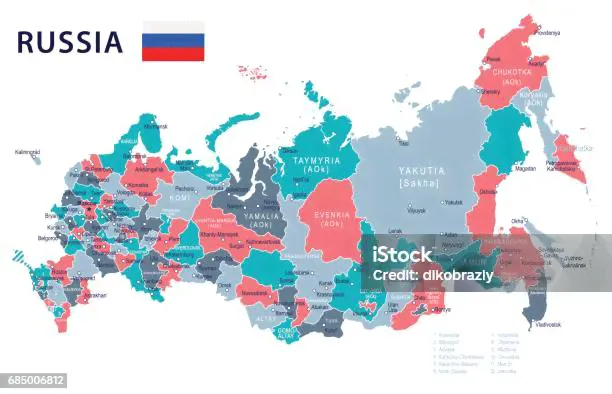 Россия Карта И Иллюстрация Флага — стоковая векторная графика и другие изображения на тему Дагестан - Дагестан, Карта, Чечня